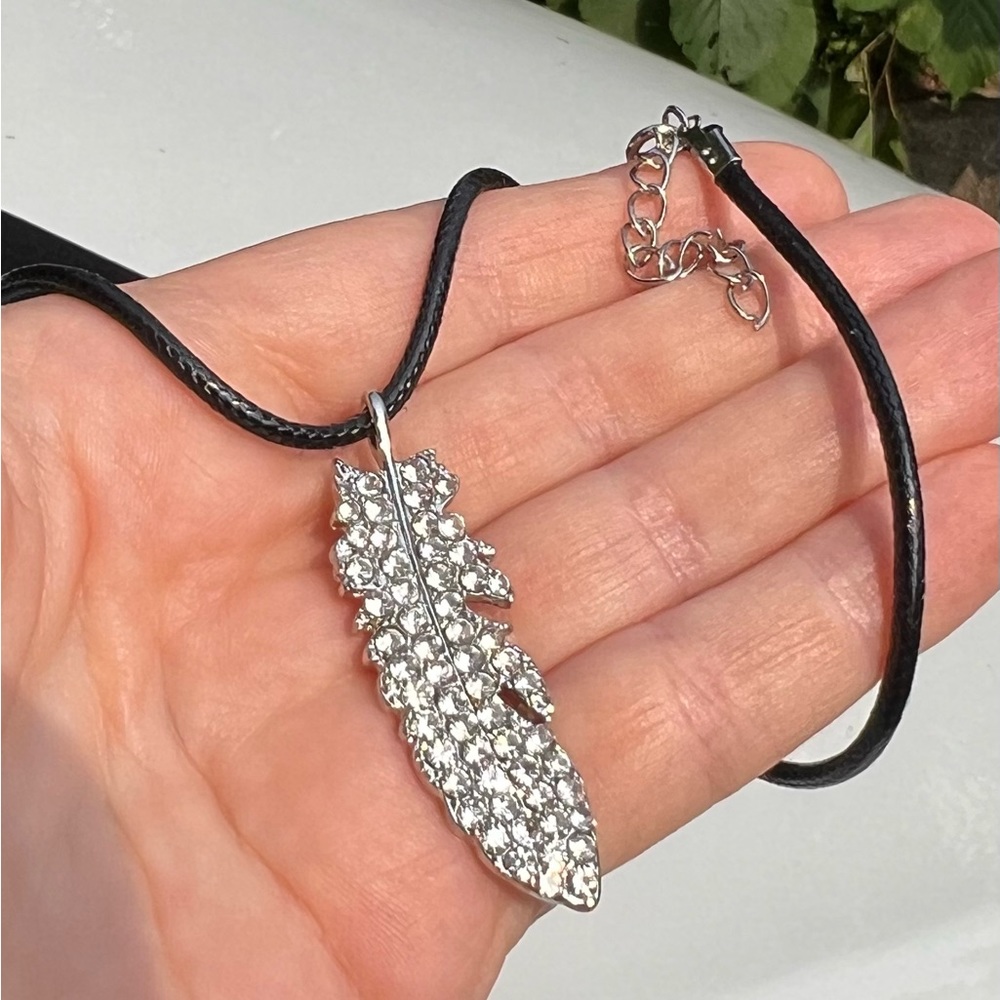 Reversible Bling Feather Necklace 5/$25